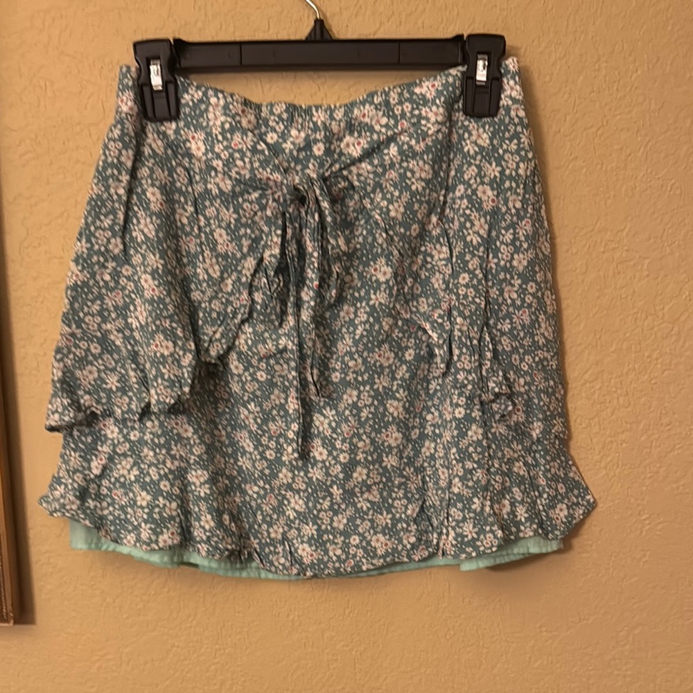 Green Ruffled Wrap Mini Skirt